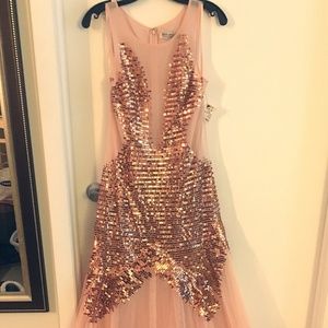Bariano Rose Gold Mesh Sequin Gown